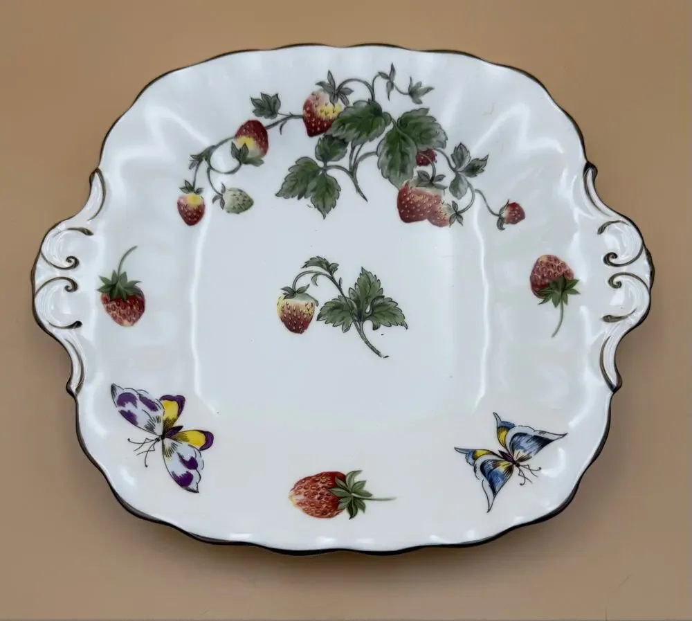 Coalport Strawberry Bone China Handled Cake Plate Serving Tray 10”Butterflies